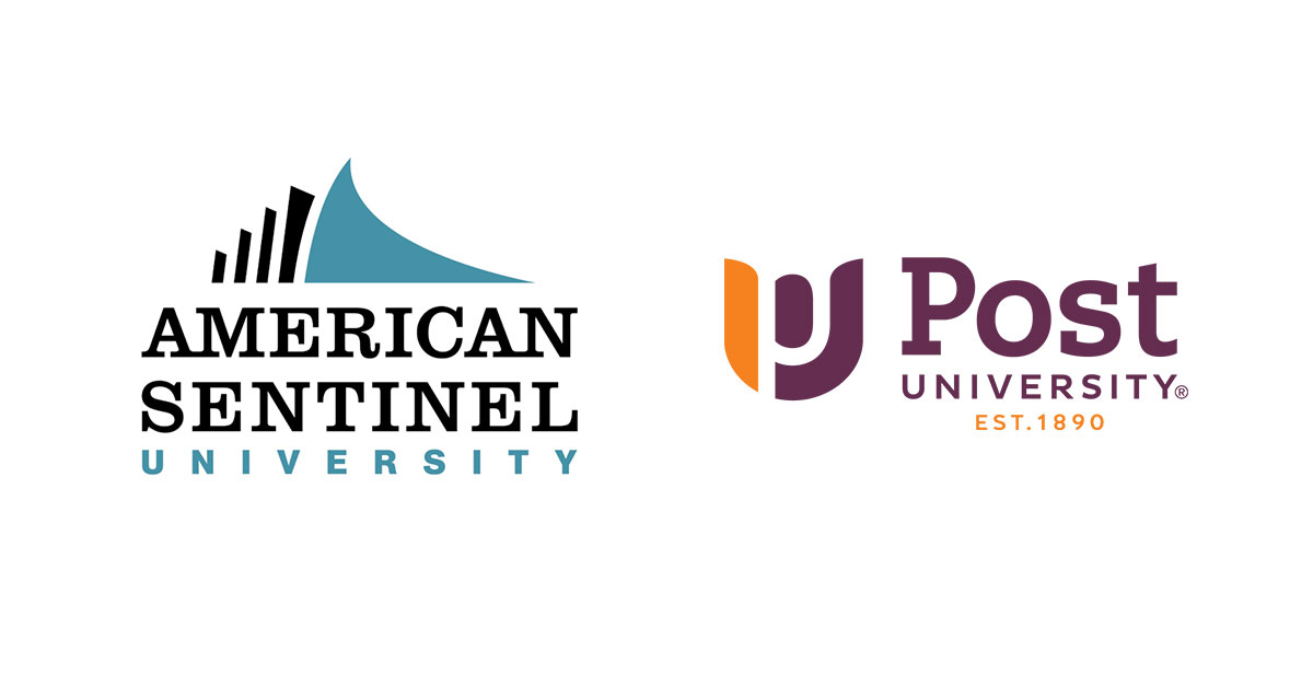 Post University American Sentinel College of Nursing & Health Sciences logos